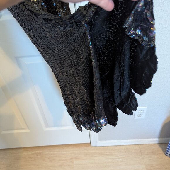 DAZZLING GATSBY 1920s SEQUIN STUNNER FLAPPER DRESS | M | EVC | Black | 12 / L - Picture 7 of 12